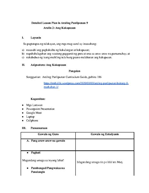 Araling Panlipunan: Ang Kakapusan Lesson Plan.